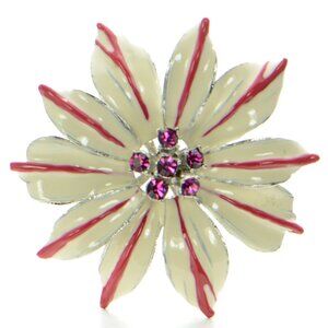 Vintage Kenneth Jay Lane KJL Enamel & Crystal Flower Pin Brooch /Pendant